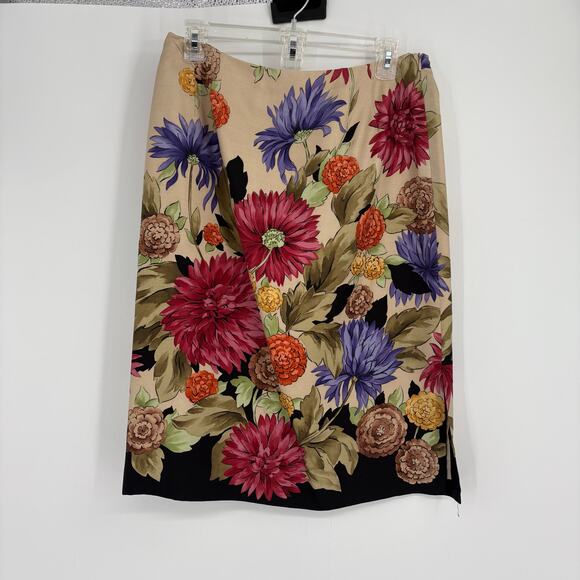 Vintage Talbots 90s Y2K Floral Silk & Wool Blend Pencil Skirt Size 10 Business - Picture 1 of 9
